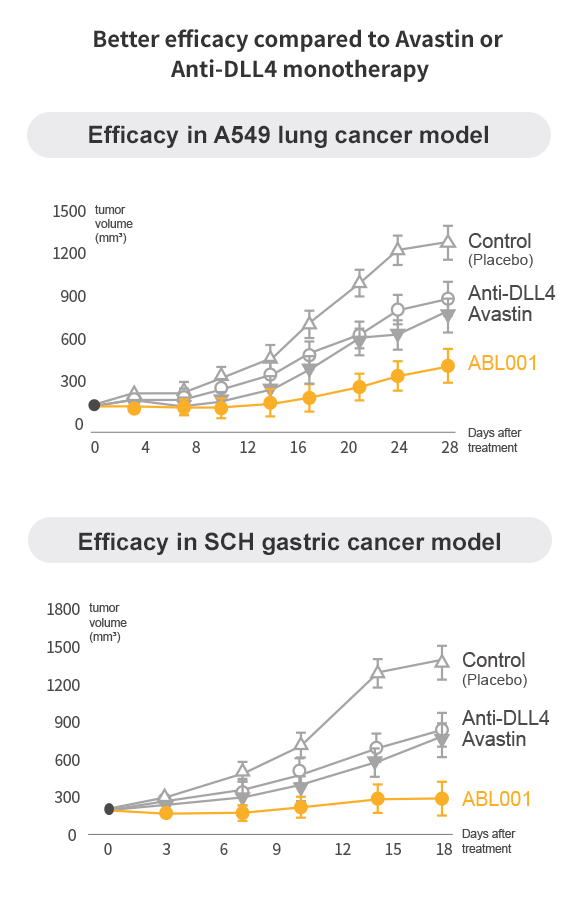 Better efficacy compared to Avastin or Anti-DLL4 monotherapy